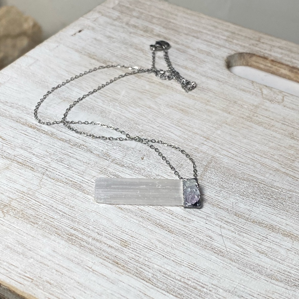 Selenite Trio Crystal Pendant Necklace